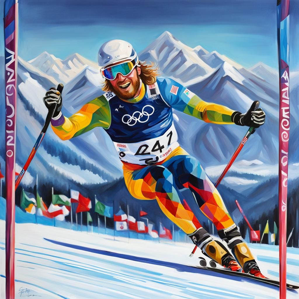 Paralympian Wins Gold: Colorful Oil Painting