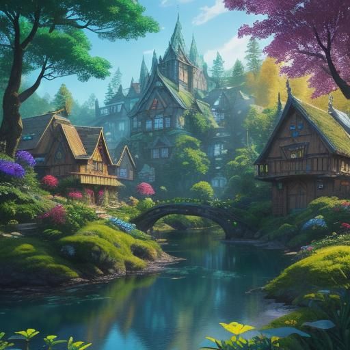 Harmonious Races Unite in Greenhaven: Fantasy Concept Art