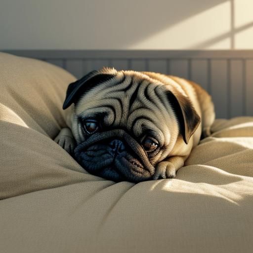 Whimsical Pug Sleeping Soundly: Animal Art Illustration
