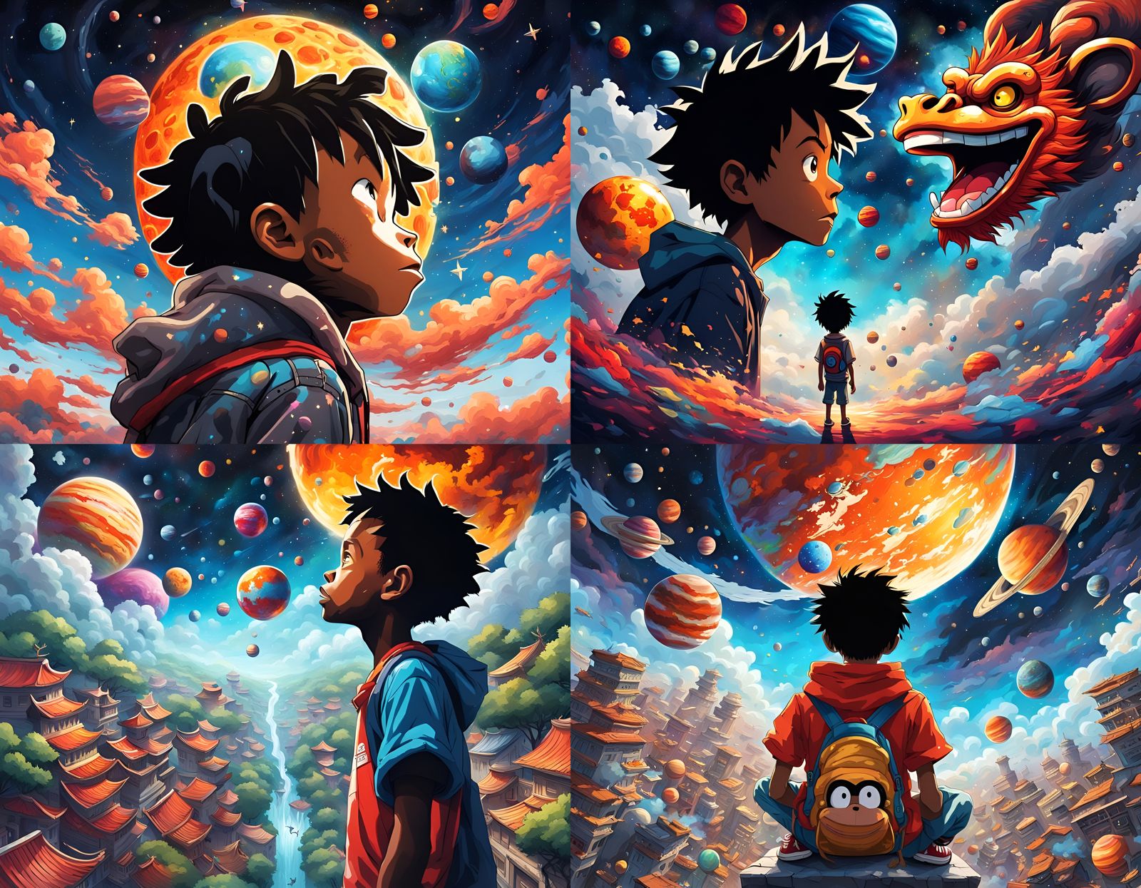 Young Boy Painting the Cosmos in Graffiti Art