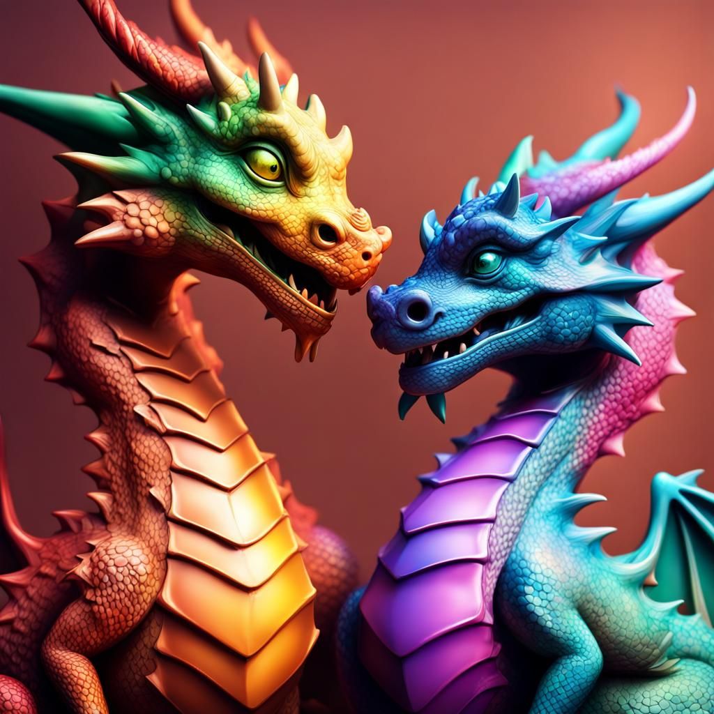 Colorful Dragons Play: Hyperrealistic Splash Art