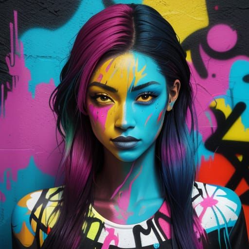 Vibrant Splash Art Portrait of Happy Woman