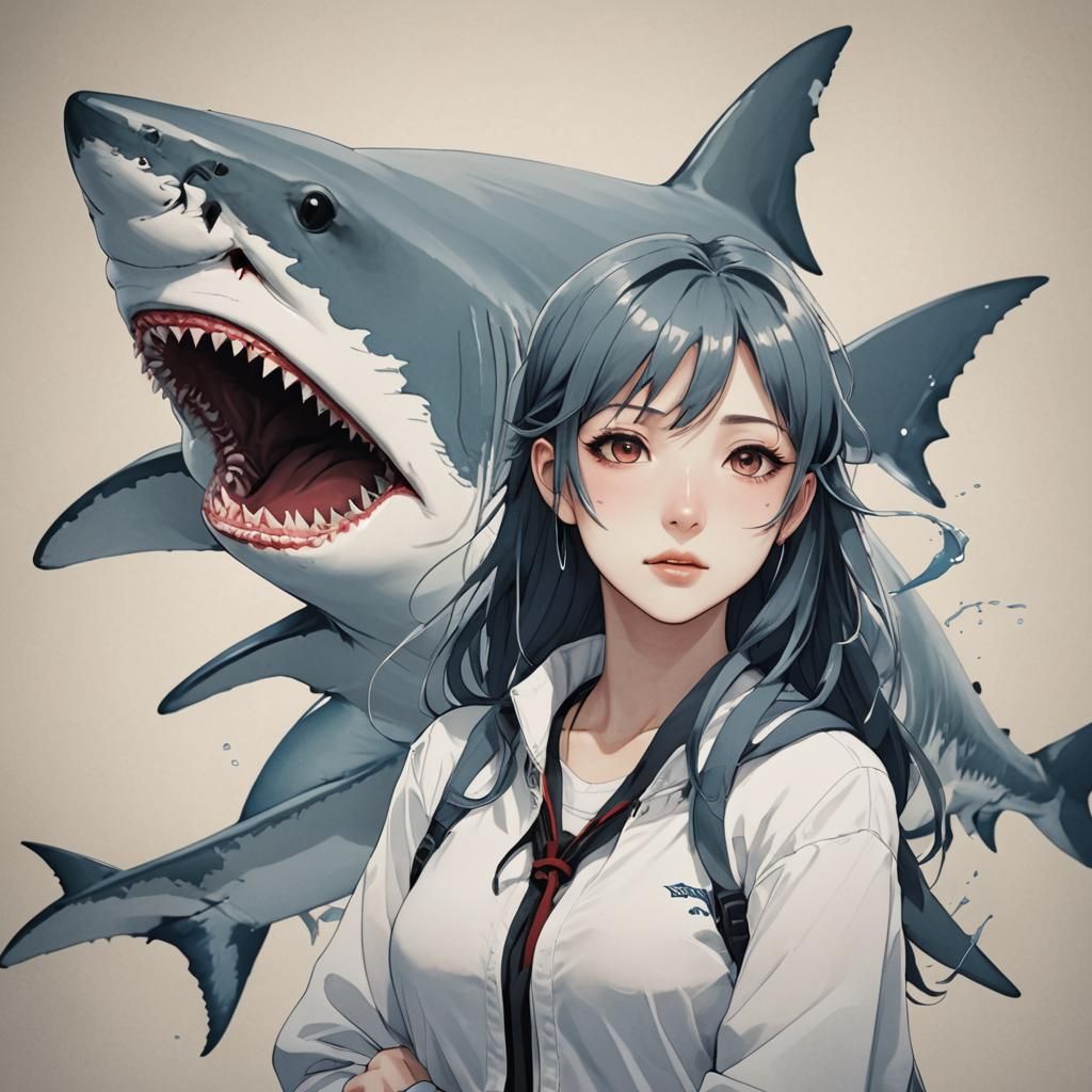 Anime Shark Girl Hybrid Illustration