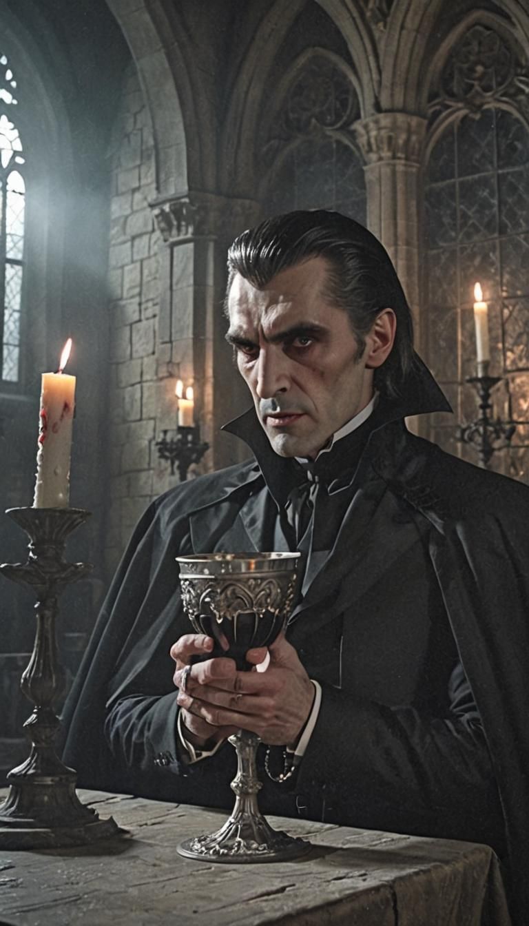 Cinematic Count Dracula in Gothic Castle Chamber