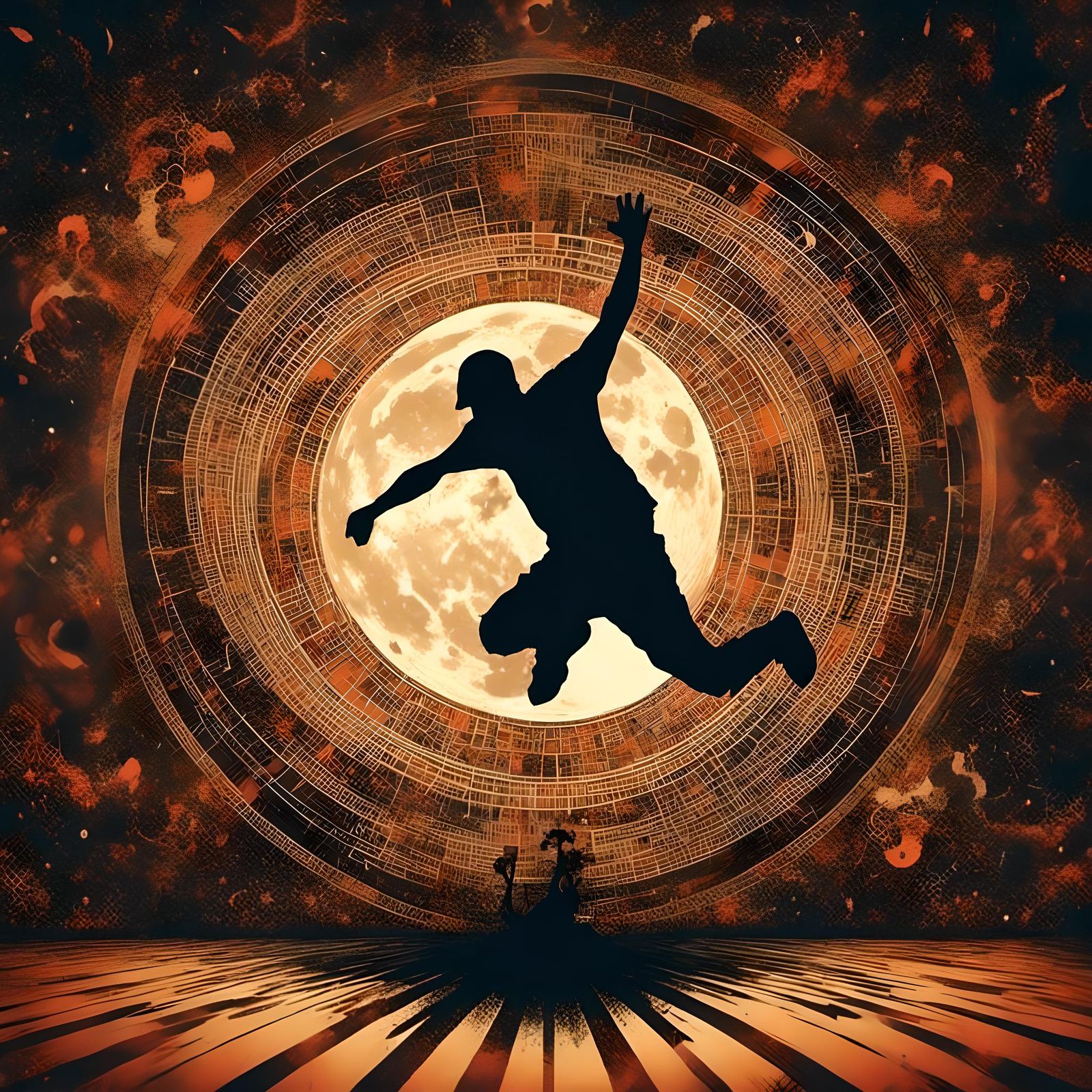 Silhouette Breakdancers in Firelight: Hope and Tranquility