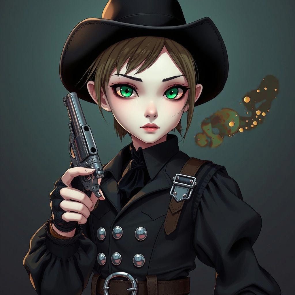 Anime-Style Young Cowboy with Chrome Revolver
