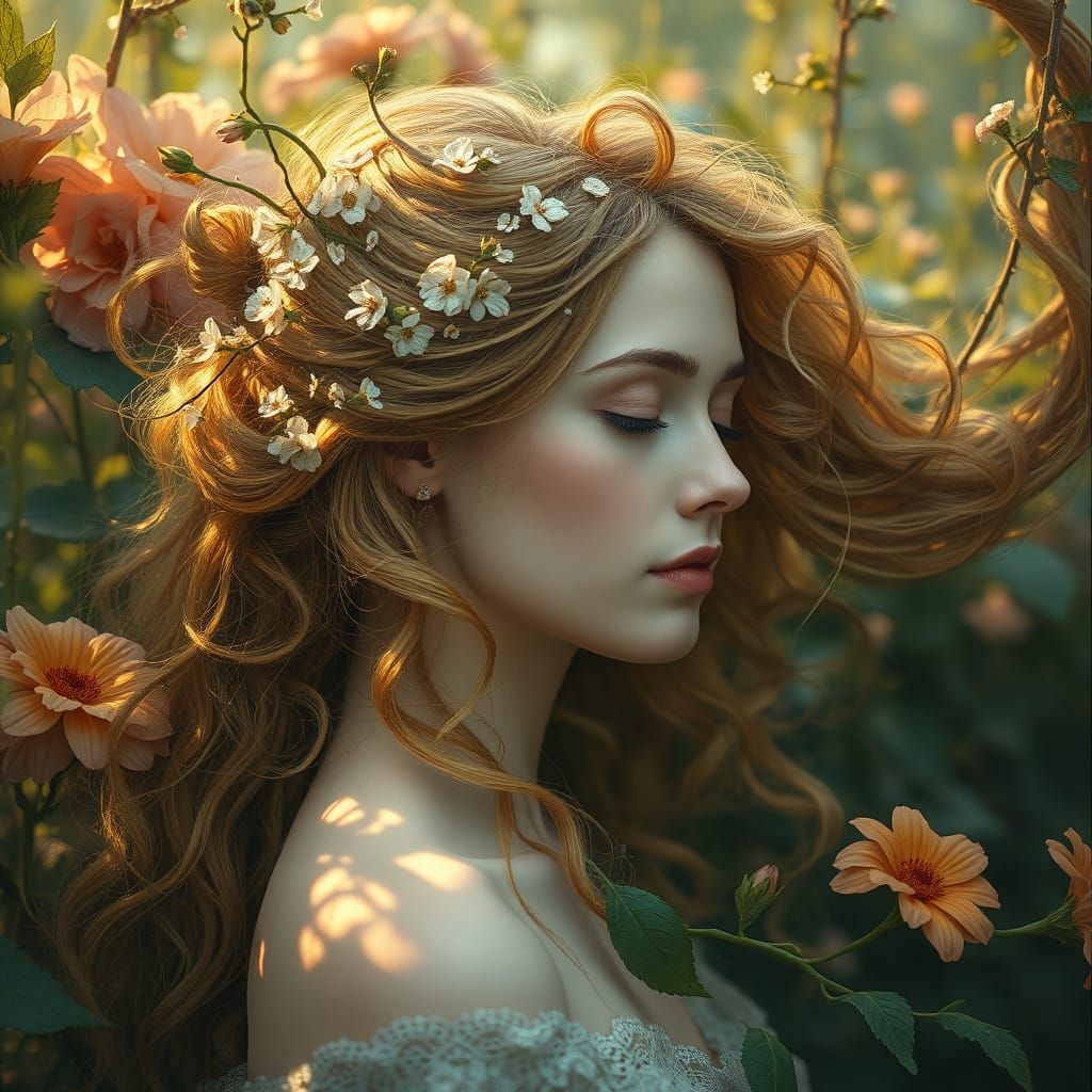 Ethereal Woman in Pre-Raphaelite Style