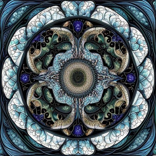 Complex Floral Kaleidoscope with Fractal Zentangle Design