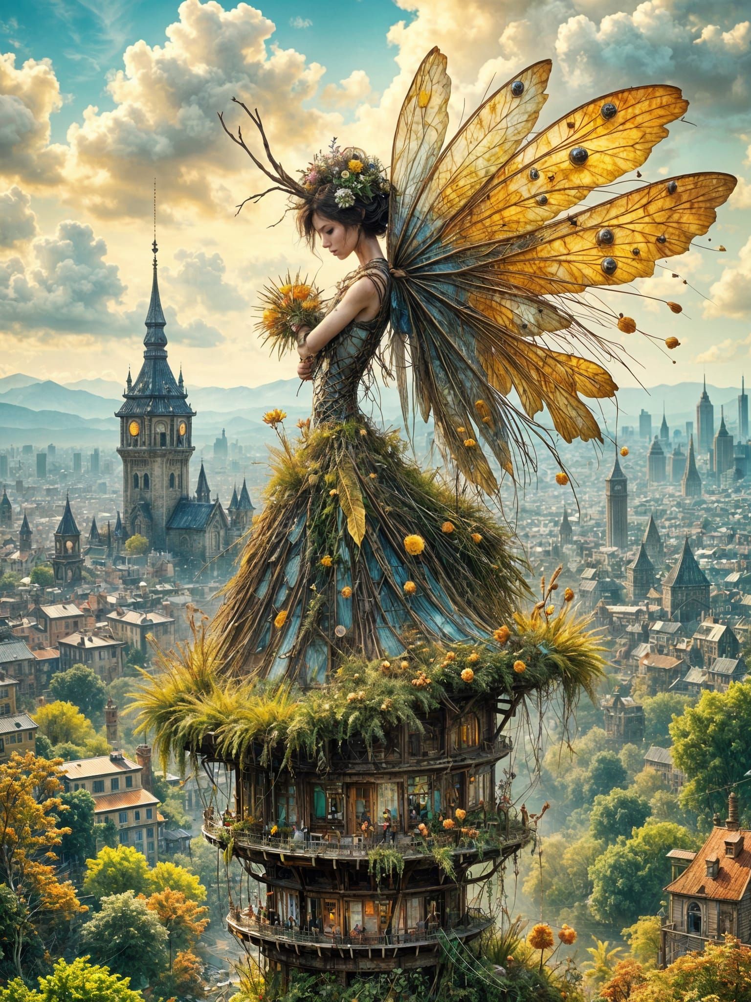 Biomechanical Botanical Fairy on Radio Tower