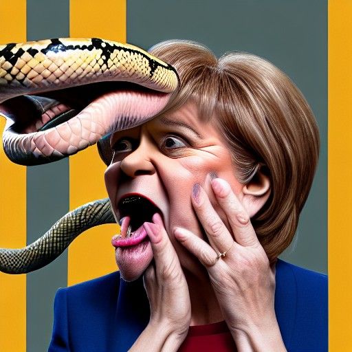 Dramatic Portrait of Woman Biting Snake