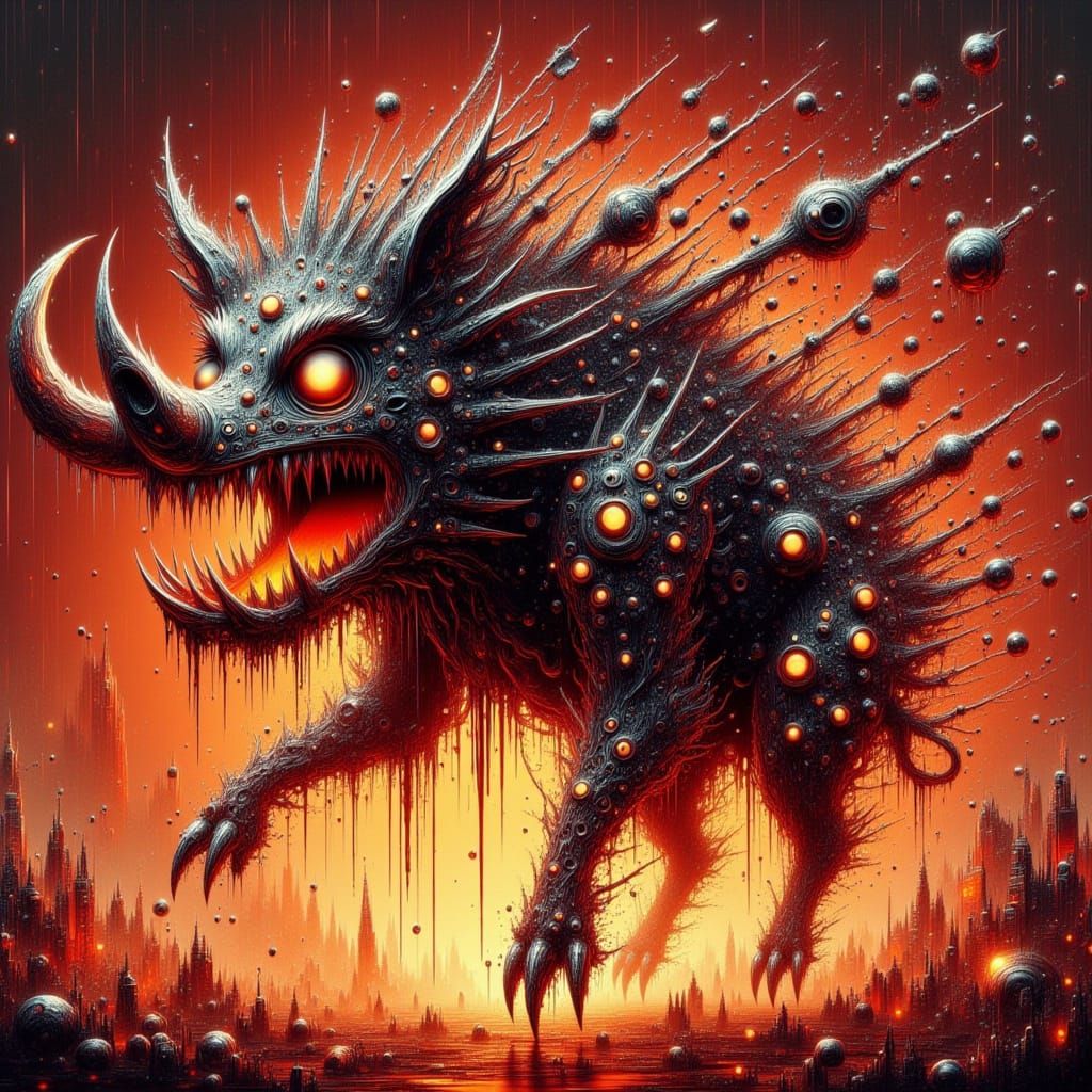 Cyberpunk Demon Hog with Razor Tusks