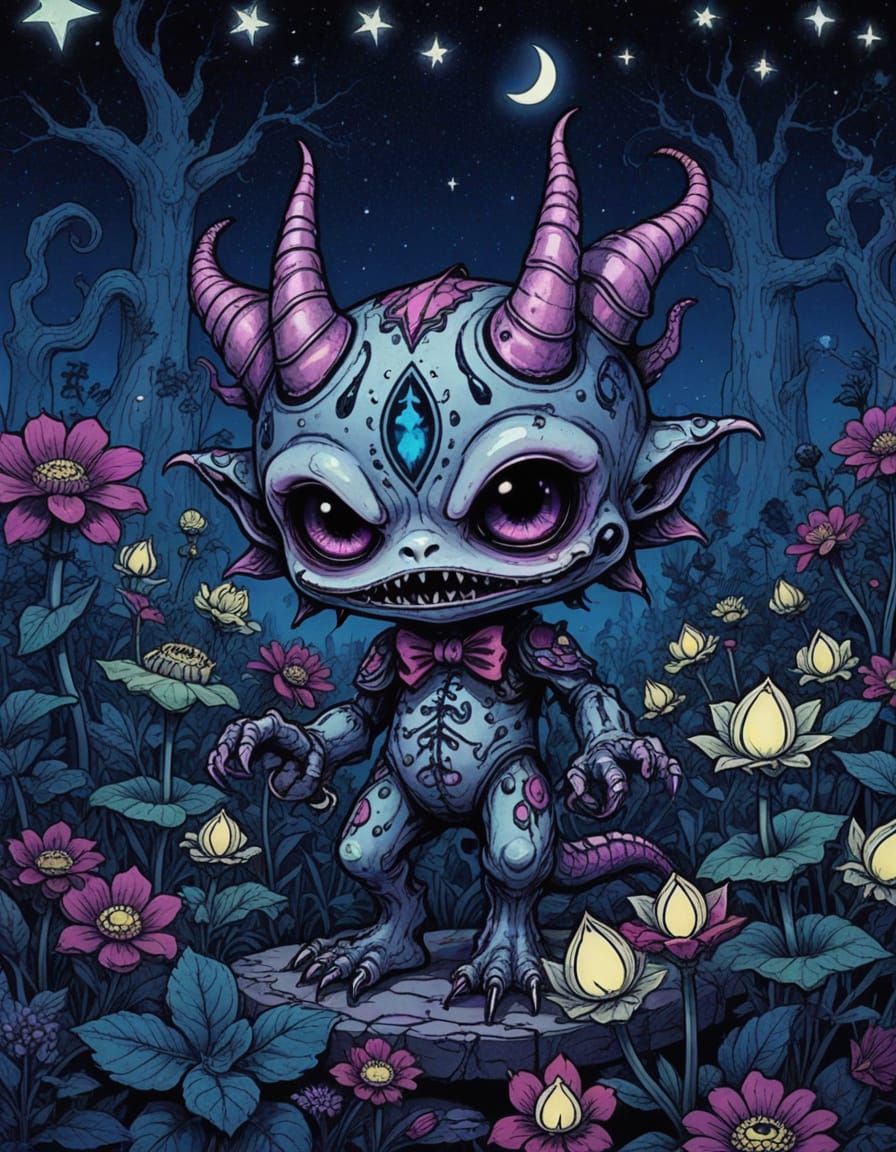 Eerie Cute Monster in a Magical Garden