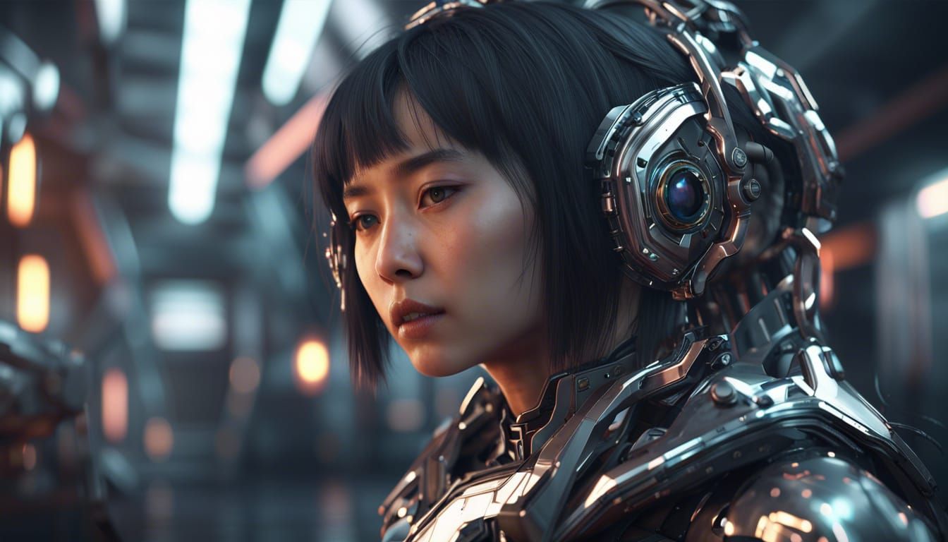 Asian Gas Cyborg in Futuristic Sci-Fi Style