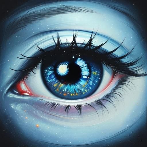 Surreal Eyeball Floating in Space as Oil Painting