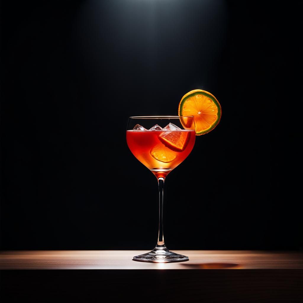 Dramatic Red-Orange Cocktail in Glass Tumbler