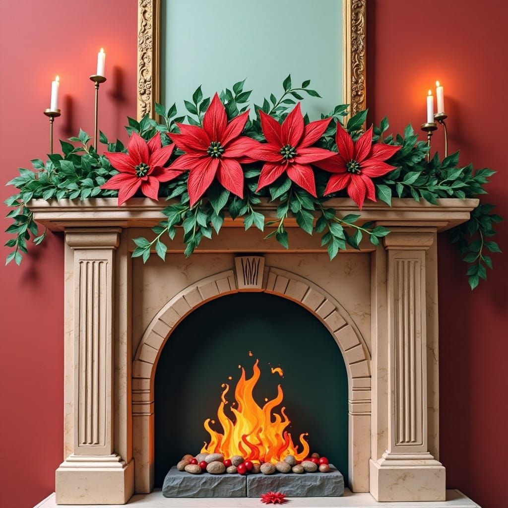 Paper Quilled Poinsettia Mantel Decoration
