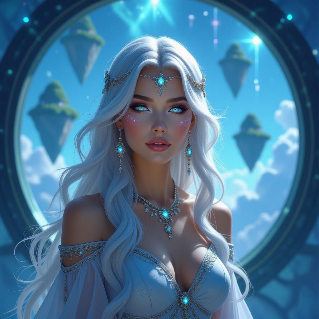 Sorceress Before Portal to Bioluminescent Dimension