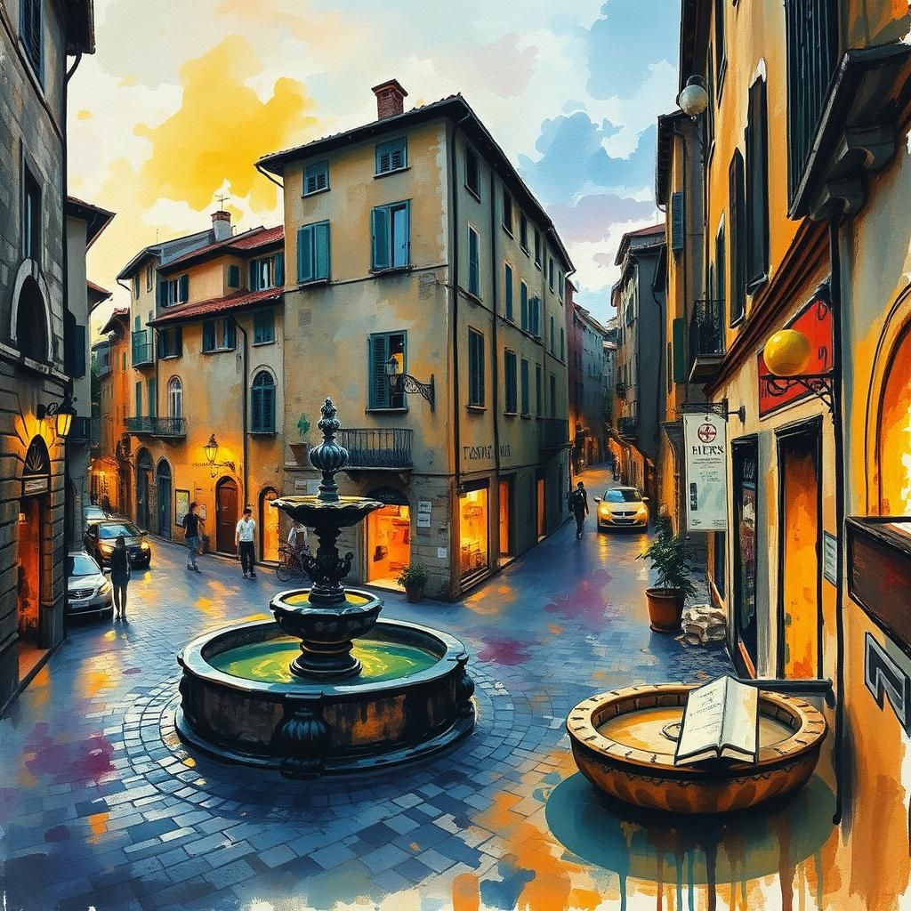 Italian Street Scene in Abstract Expressionist Style
