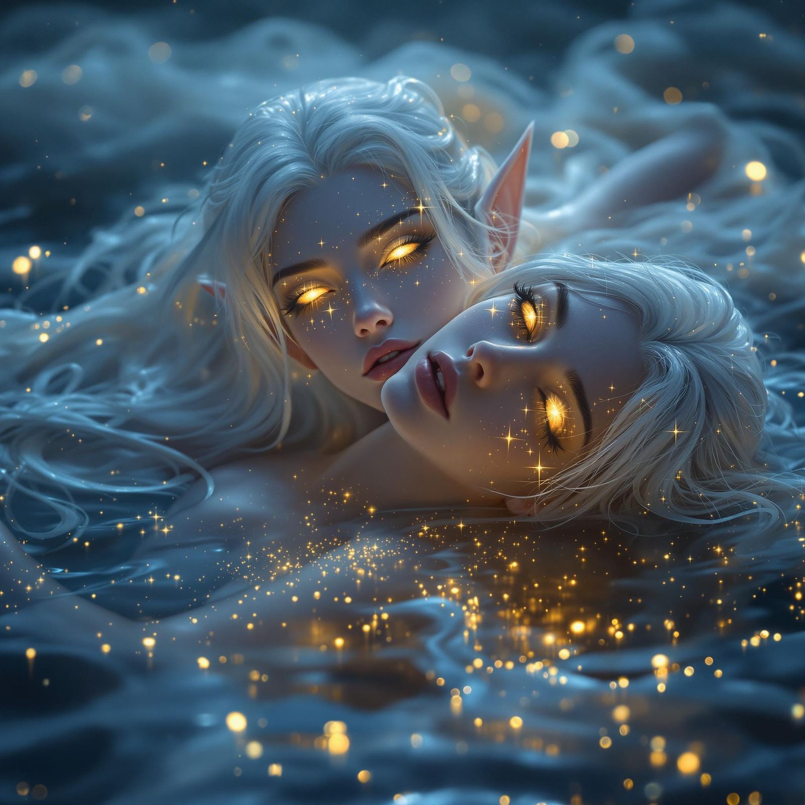 Enchanted Elf Maiden Glows in Mystical Lake Scene
