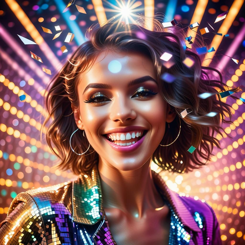 Happy Woman Dancing in a Disco, Bokeh Photography
