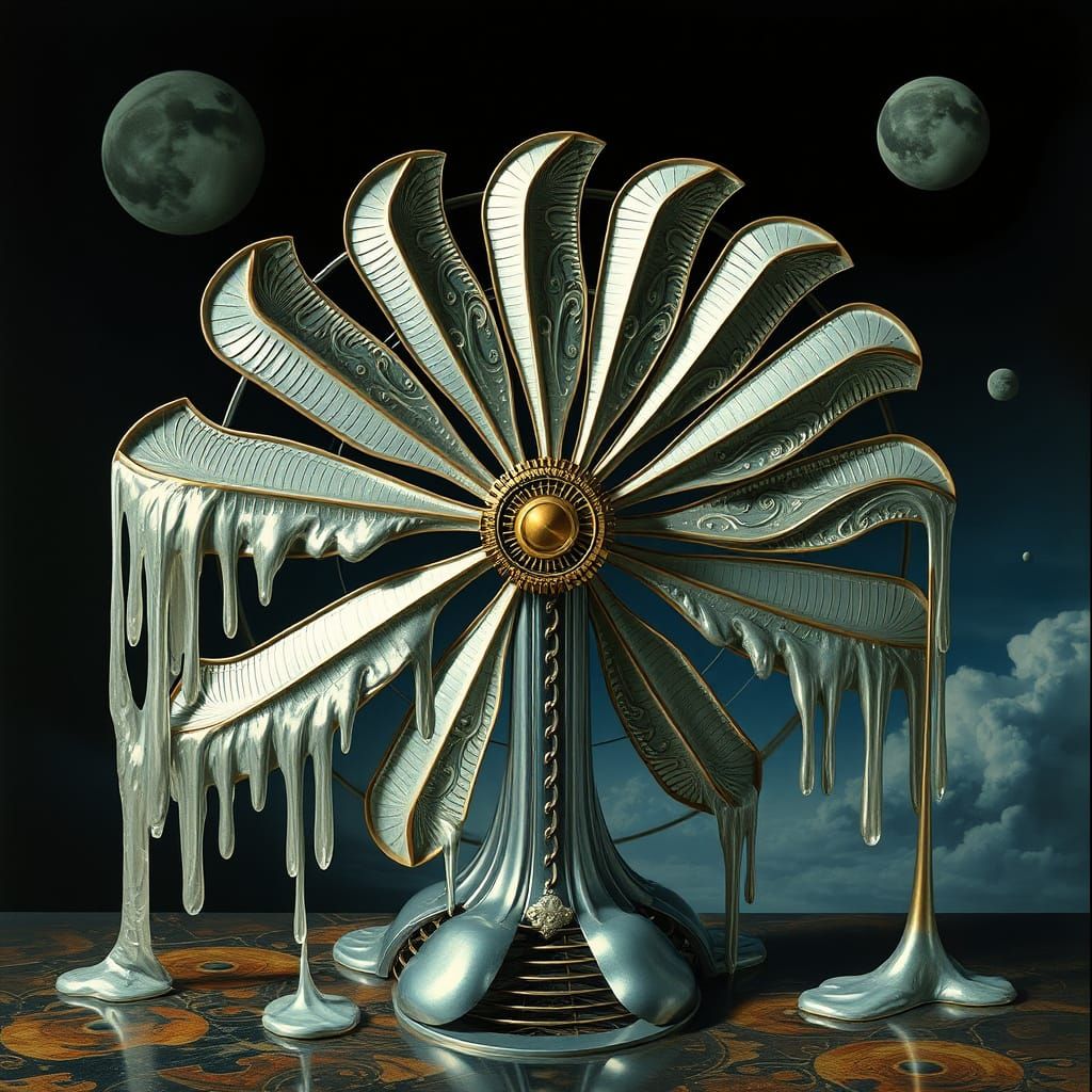 Surreal Melting Fan Machine in Dreamlike Scene
