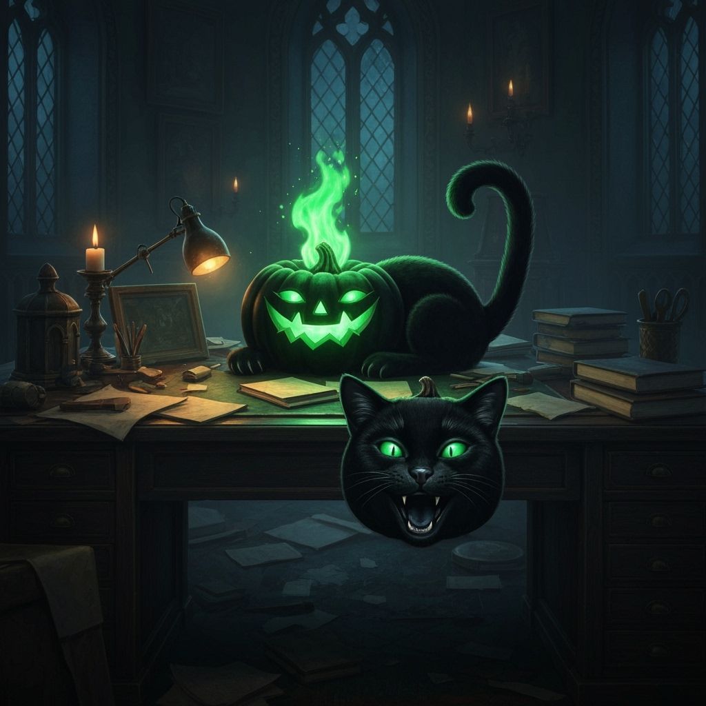 Black Cat Pumpkin with Emerald Eyes in Wizard's Castle