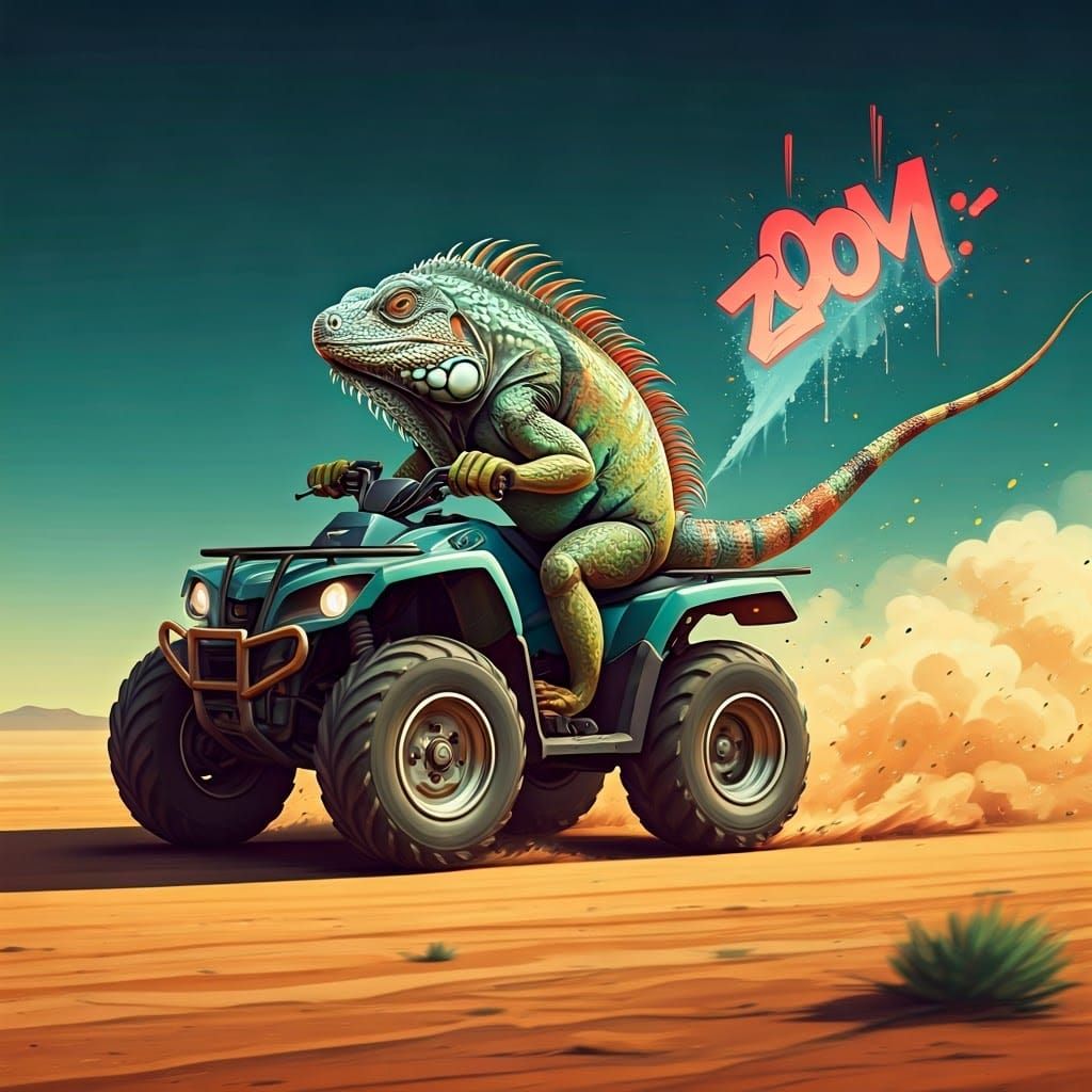 Iguana Drives ATV in Desert Graffiti Art