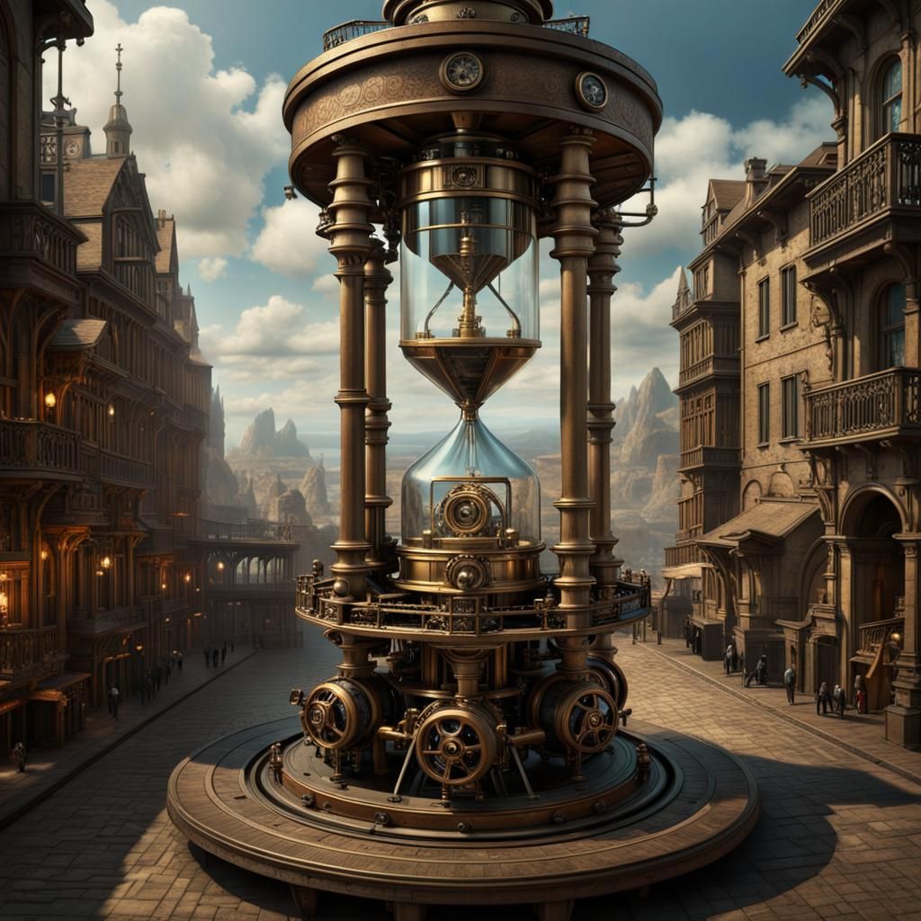 Steampunk Hourglass Gyroscope: A Digital Matte Painting