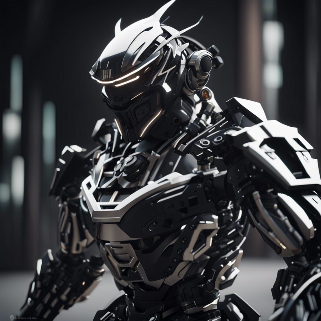 Black and White Ninja Robot with Katanas