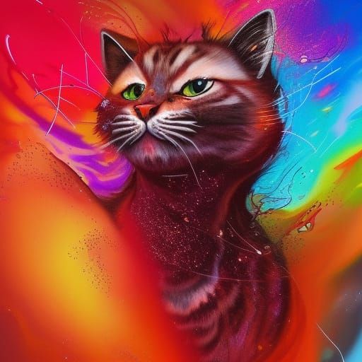 Fiery Lava Cat in Graffiti Splash Art Style