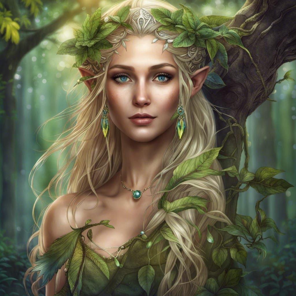Enchanting Elven Muse Portrait in Magical Forest