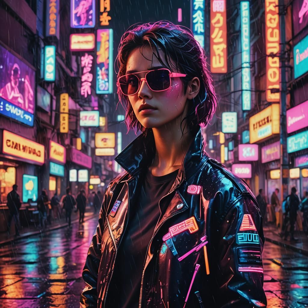 Synthwave Xisumavoid in Rainy Cyberpunk Cityscape