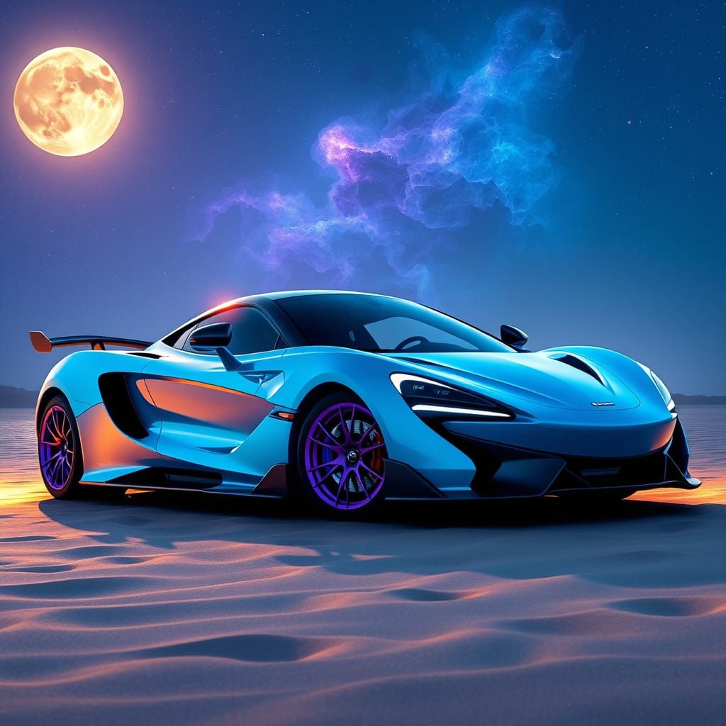 Surreal Light Blue McLaren 600LT on Beachy Nebula Backdrop