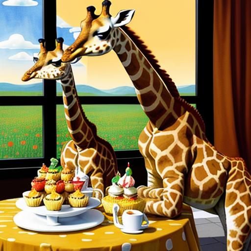 Giraffes Eating Cupcakes: Whimsical Watercolour Illustration
