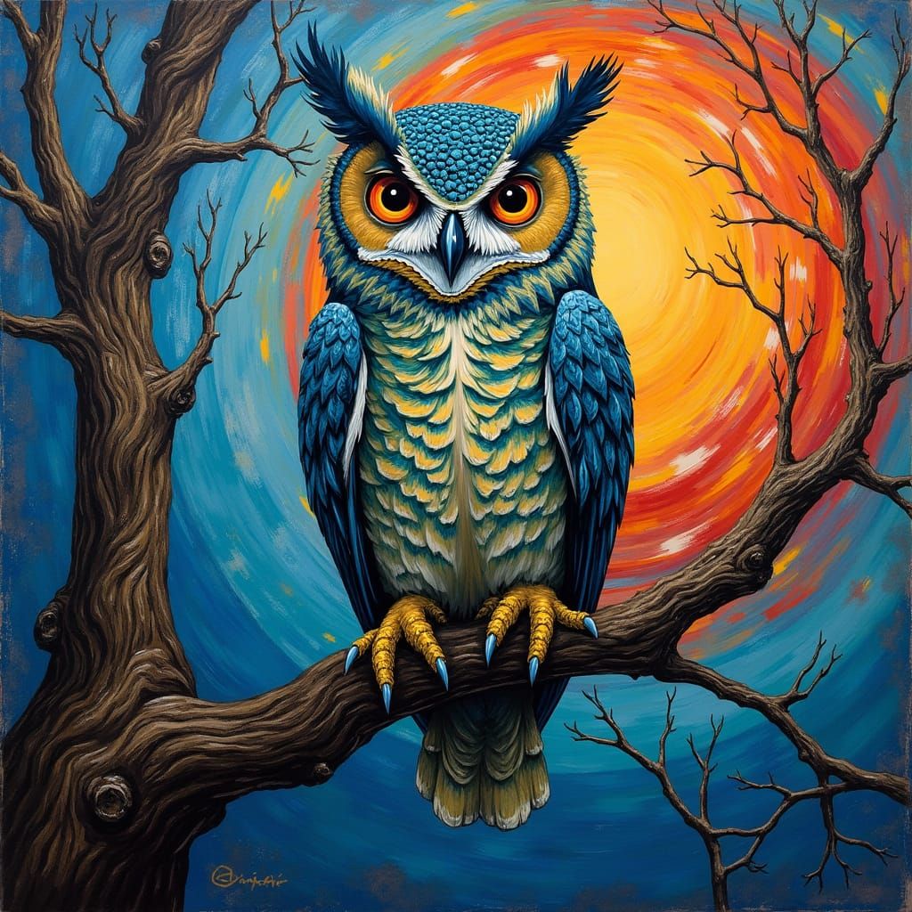 Majestic Owl in Vibrant Expressionist Colors