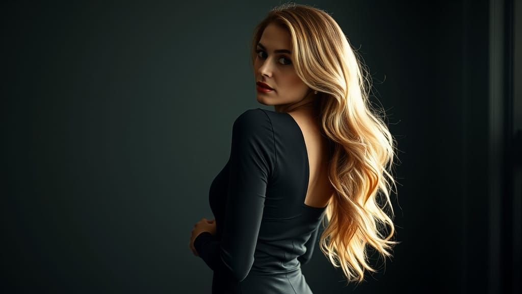 Elegant Woman in Gown, Cinematic Hollywood Portrait