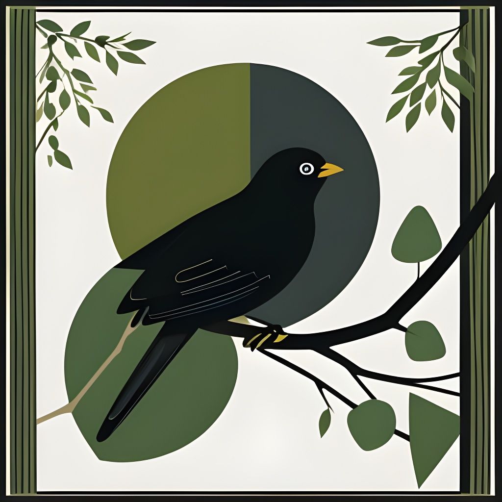 Deconstructed geometric naive simple stylized blackbird illustration