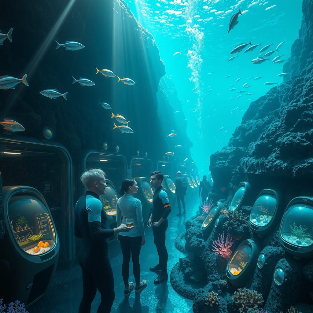 Bustling Underwater City in Coral Reef Canyon