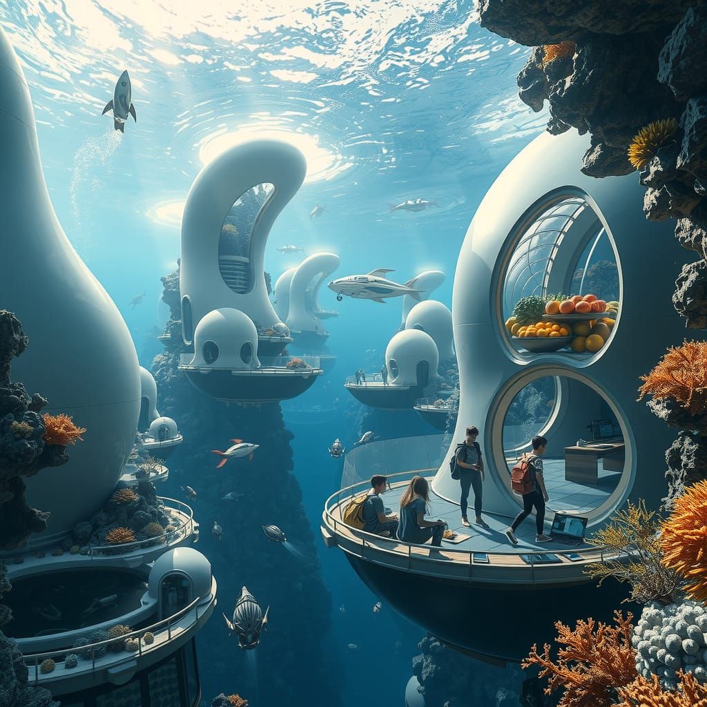 Vibrant Underwater City in Coral Reef Canyon