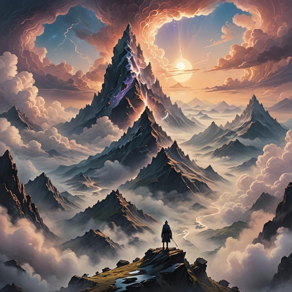 Mystical Mountain Figure in Ethereal Fantasy Art