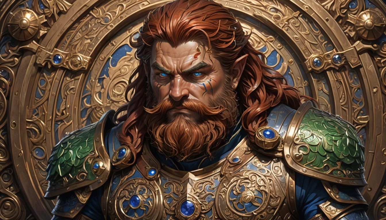 Heroic Dwarf Warrior in Anime Style with Bronze Armor