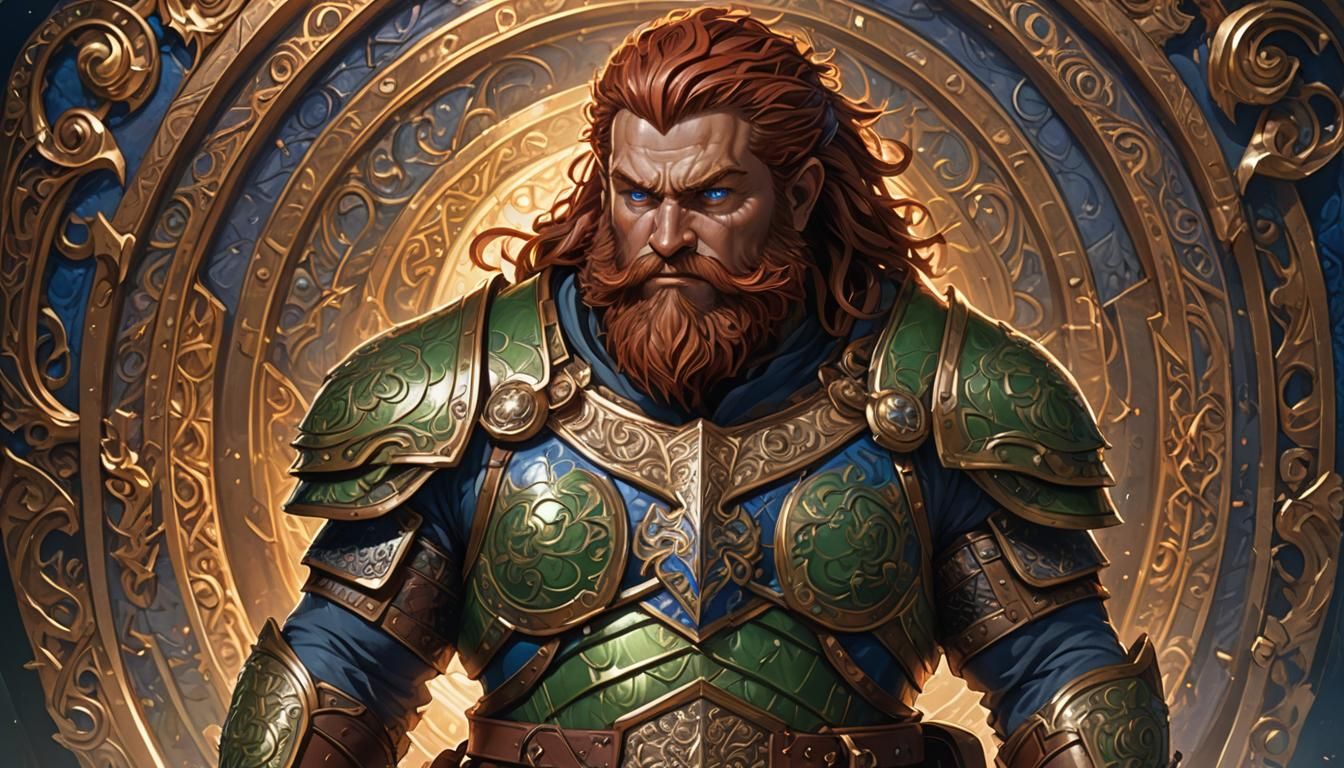 Heroic Dwarf Warrior with Red Beard in Anime Style