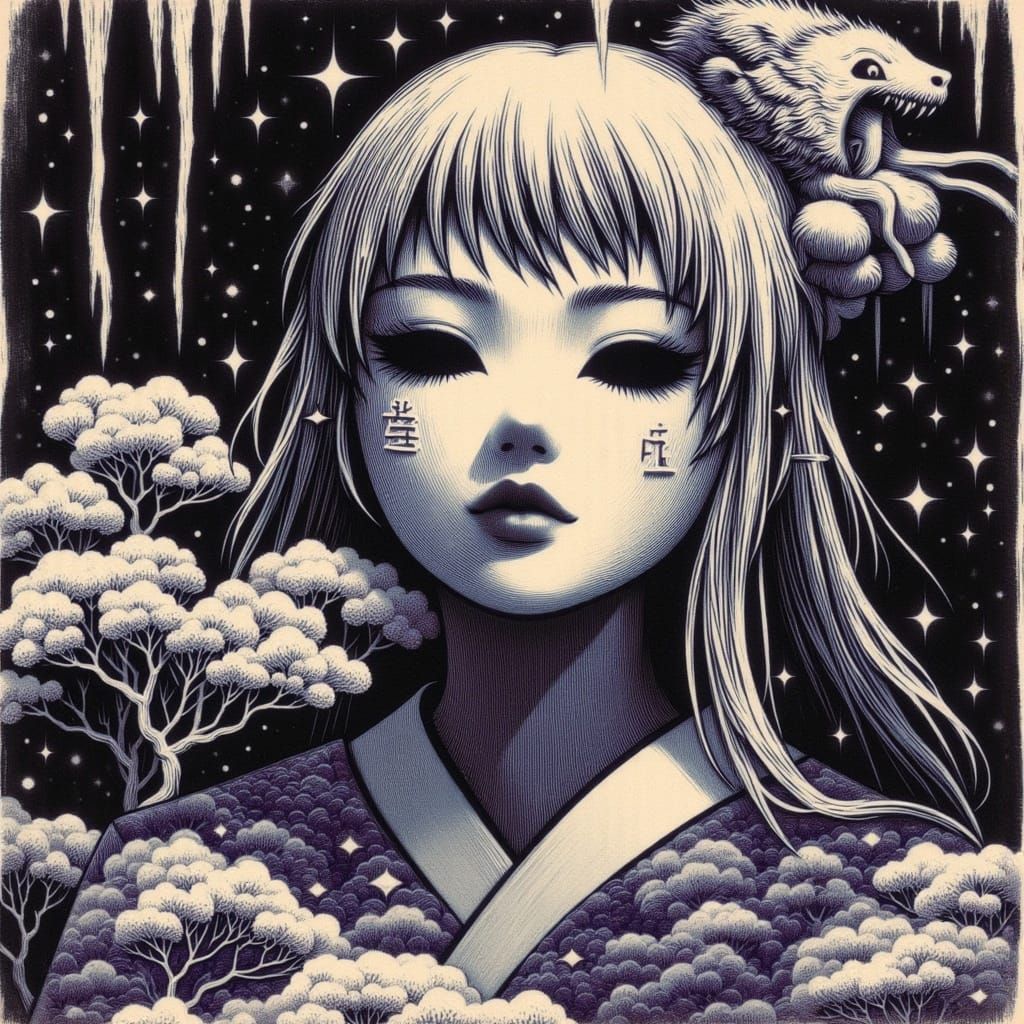 Surreal Cyberpunk Geisha in a Digital Dream Apocalypse