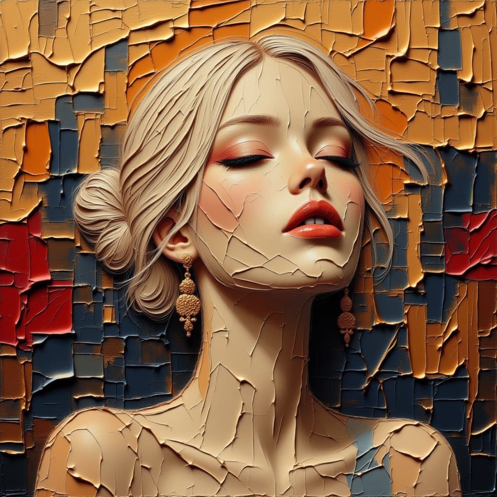 Abstract Portrait of a Blonde Woman in Cubist Style
