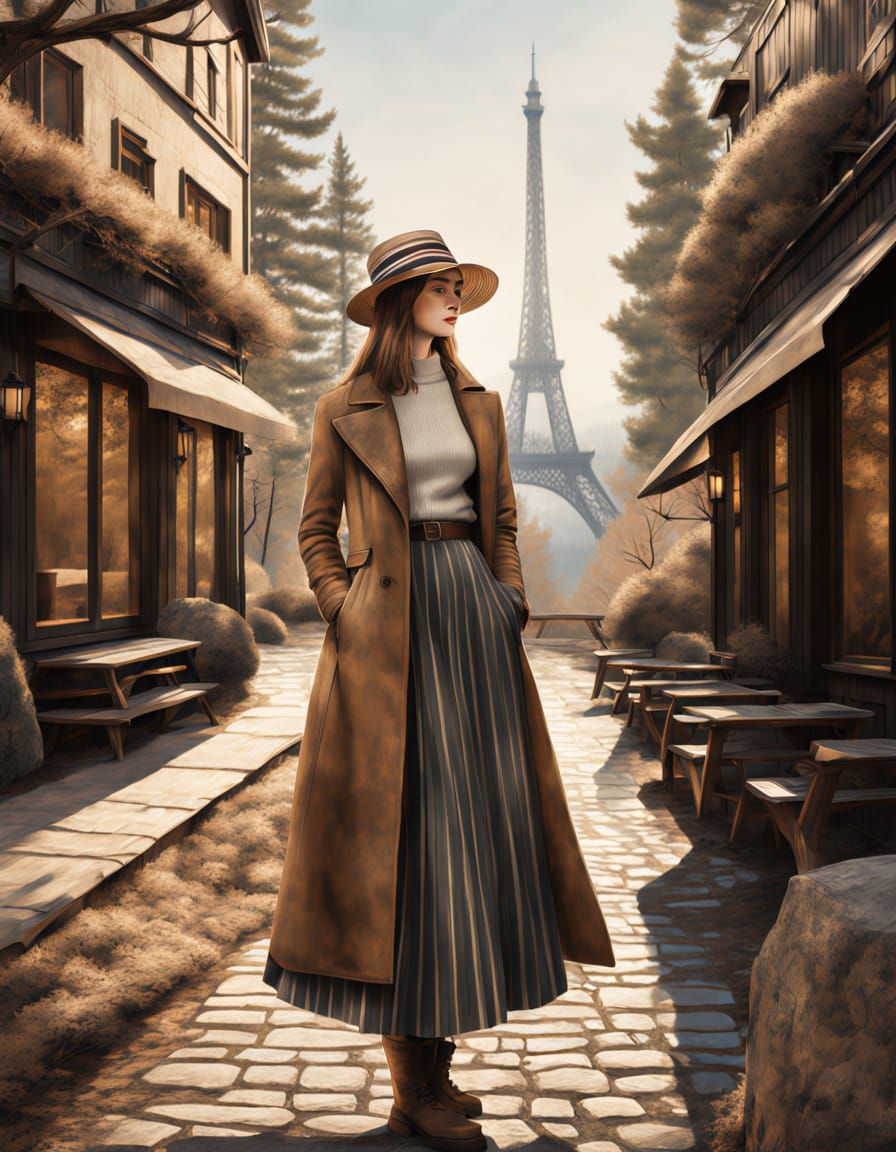 Peaceful Forest Scene with Child, Ink Drawing Style