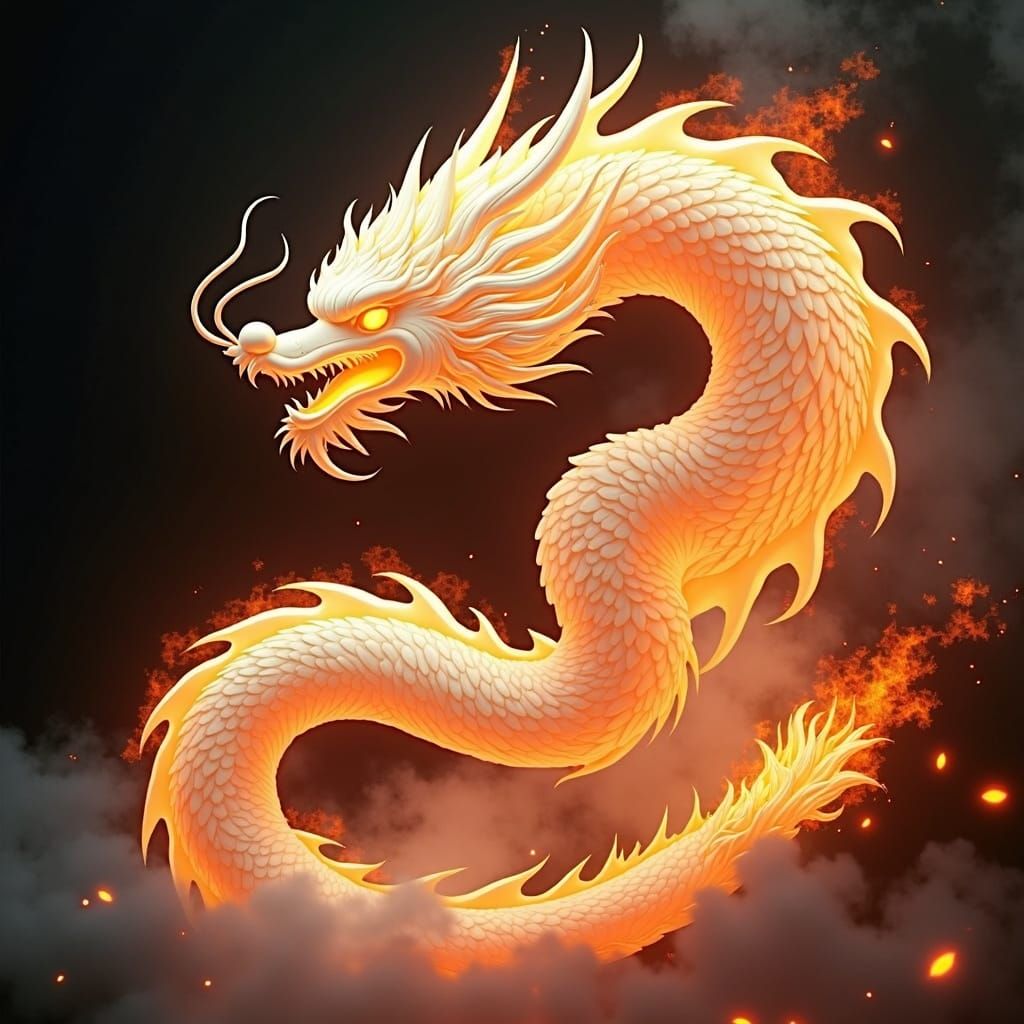 Fiery Chinese Phoenix in Art Nouveau Style