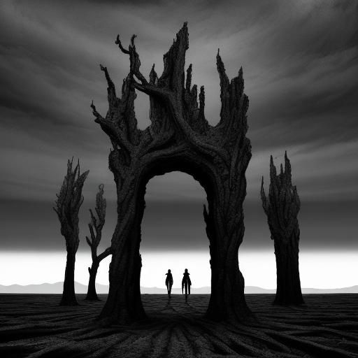 Distorted Figure in Desolate Surrealist Landscape