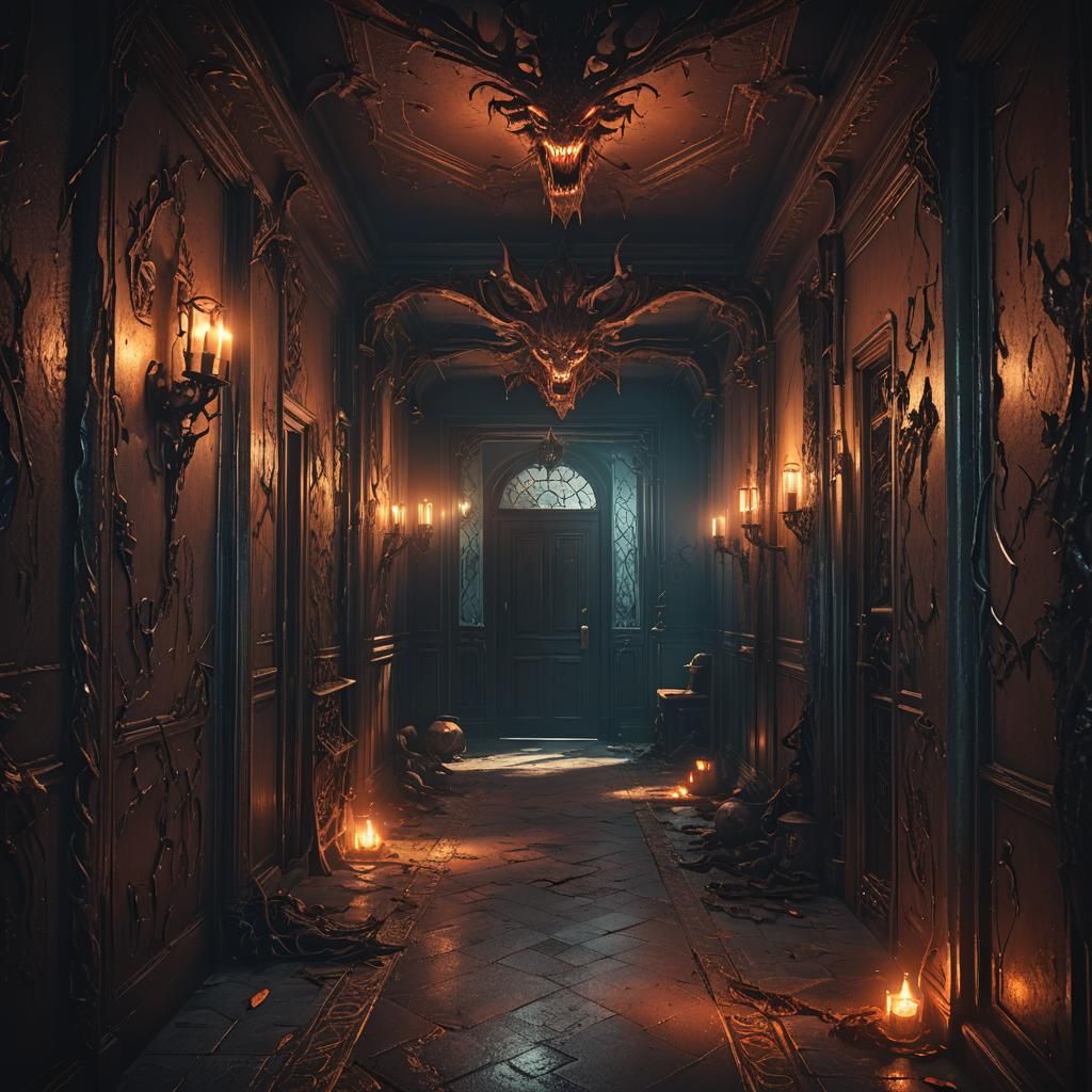 Abstract Haunted Hallway with Demon, Matte Painting