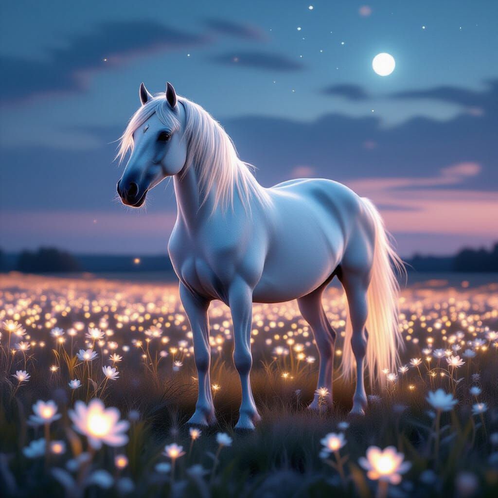 Majestic Horse of Moonlight and Stardust in Bioluminescent F...