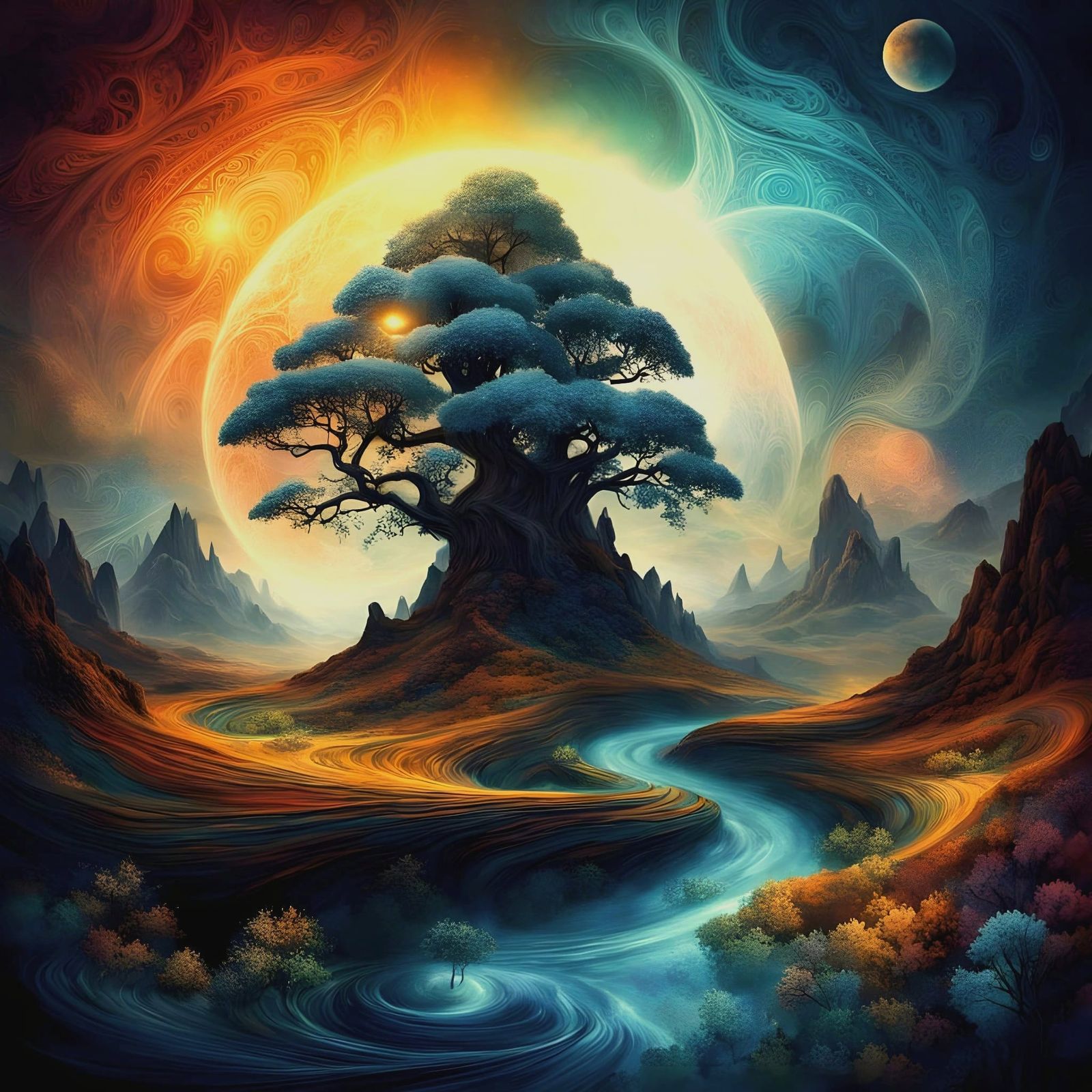 Celestial Dreamscape in Vibrant Holographic Aesthetic